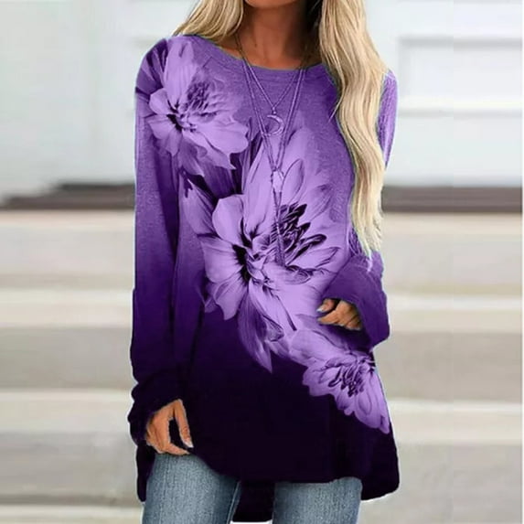 DondPO Long Sleeve Shirts for Women Sweatshirt for Women Women Tops Long Sleeve Daily Loose Blouses Tops Womens Tops Graphic Tees Purple M