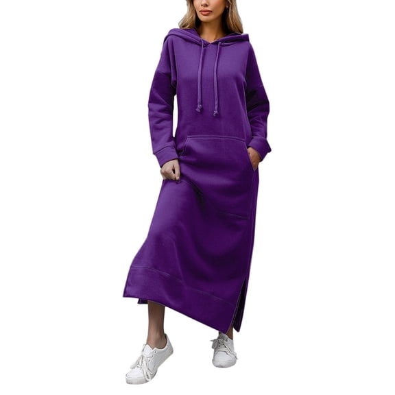 DondPO Maxi Dress for Women Hoodie Dress Women's Loose Hooded Long Dress Padded Sweatshirt Casual Fashion Dress Large Pocket Dress Casual Dresses Long Sleeve Dress Purple Dress M
