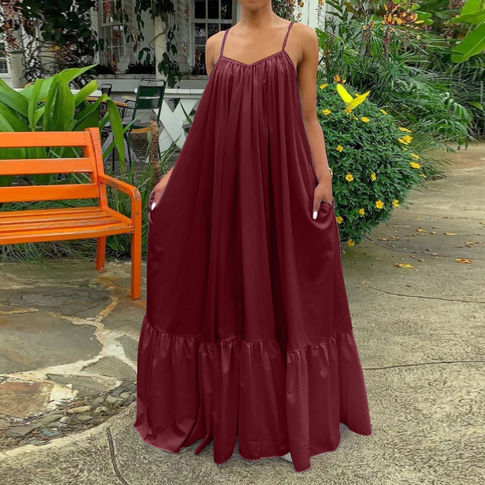 DondPO Maxi Dress for Women Sexy Dress Strap Pocket Swing Casual ...