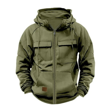 DondPO Mens Hoodie Cargo Fall Hoodies For Men Zip Pocket Hooded Sweatshirt Drawstring Casual Loose Fit Hoodie Pullover Tops Mens Hoodies Pullover Sweatshirts For Men Green L Clearance！