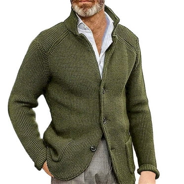 DondPO Mens Sweater Mens Coat Mens Casual Button Solid V Neck Slim Fit Warm Sweater Cardigan Coat Mens Cardigan Sweater Mens Tops Army Green L