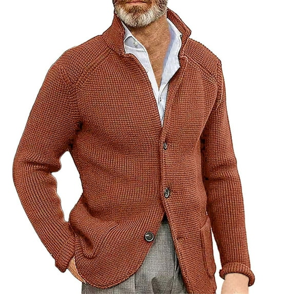 DondPO Mens Sweater Mens Coat Mens Casual Button Solid V Neck Slim Fit Warm Sweater Cardigan Coat Mens Cardigan Sweater Mens Tops Brown 3XL