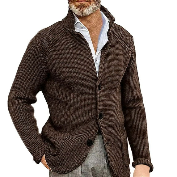 DondPO Mens Sweater Mens Coat Mens Casual Button Solid V Neck Slim Fit Warm Sweater Cardigan Coat Mens Cardigan Sweater Mens Tops Coffee L