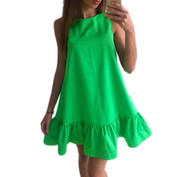 DondPO Midi Dresses for Women Sundresses for Women Pleated Solid Fashion Soft Sleeveless Dress Vest Women's Casual Color O-Neck Women's Dress Summer Dresses Pleated Skirts Green Dress L