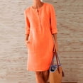 thumbnail image 1 of DondPO Plus Size Dresses for Curvy Women Midi Dresses Women's Round Neck Knee Length Dress Boho Casual Loose Dress With Buttons Long Sleeve Dress Womens Dresses Orange Dress L, 1 of 6