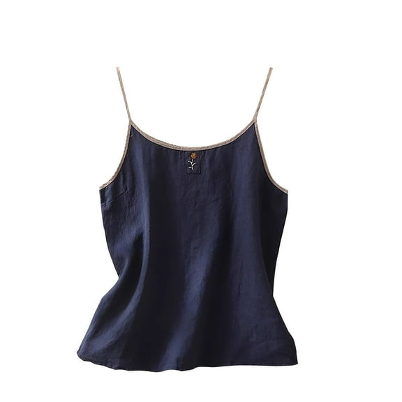 DondPO Plus Size Tank Tops Womens Cotton Linen Camisole Tank Tops Causal O Neck Sleeveless Top Summer Loose Fit Spaghetti Strap Shirts Tees Womens Tank Tops Camisole Tops for Women