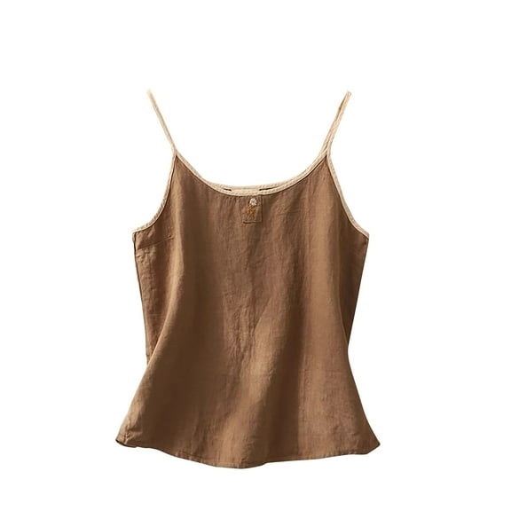 DondPO Plus Size Tank Tops Womens Cotton Linen Camisole Tank Tops Causal O Neck Sleeveless Top Summer Loose Fit Spaghetti Strap Shirts Tees Womens Tank Tops Camisole Tops for Women