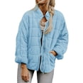 thumbnail image 1 of DondPO Puffer Jacket Womens Winter Coats For Women Warm Coat Loose Plain Quilted Coat Stand Collar Zip Up Jacket Outerwear wirh Pocket Furry Jacket Winter Jackets for Women Blue M, 1 of 9