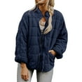 thumbnail image 1 of DondPO Puffer Jacket Womens Winter Coats For Women Warm Coat Loose Plain Quilted Coat Stand Collar Zip Up Jacket Outerwear wirh Pocket Furry Jacket Winter Jackets for Women Blue XL Clearance！, 1 of 9
