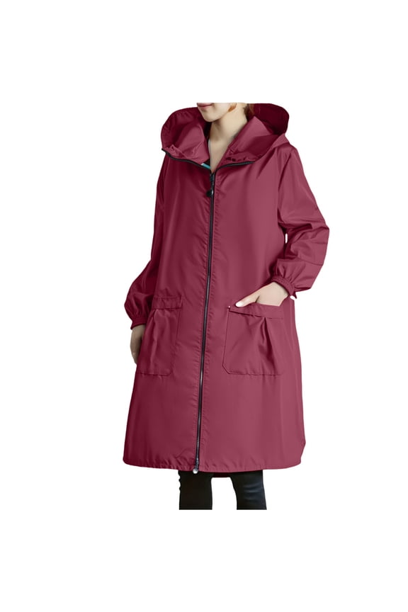 Rainjacket Women Waterproof Rain Jacket Women Long Rain Gear For Women Waterproof Women's Coats Trench Coat For Women Women Rain Jacket Long Trench Coat Women Brick Red 2XL