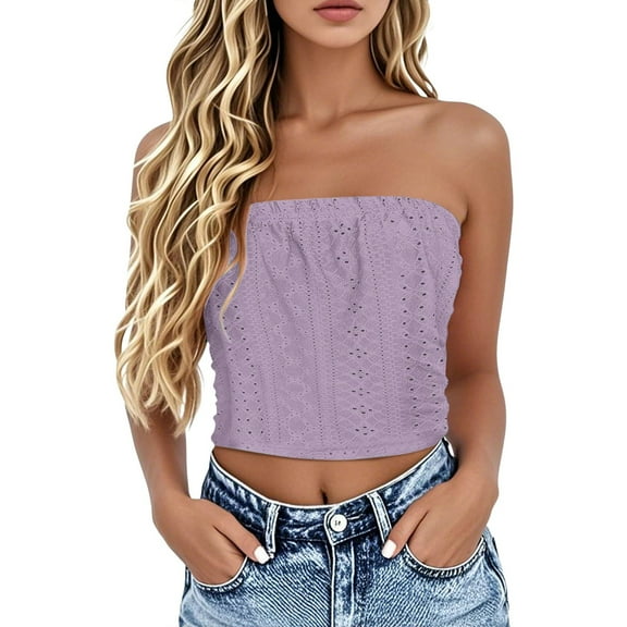 DondPO Ruffled Tube Tops Cotton Tube Tops For Women Strapless Tops For Women Plus Size Strapless Bandeau Tanks Y2k Sleeveless Tube Tops Purple 3XL