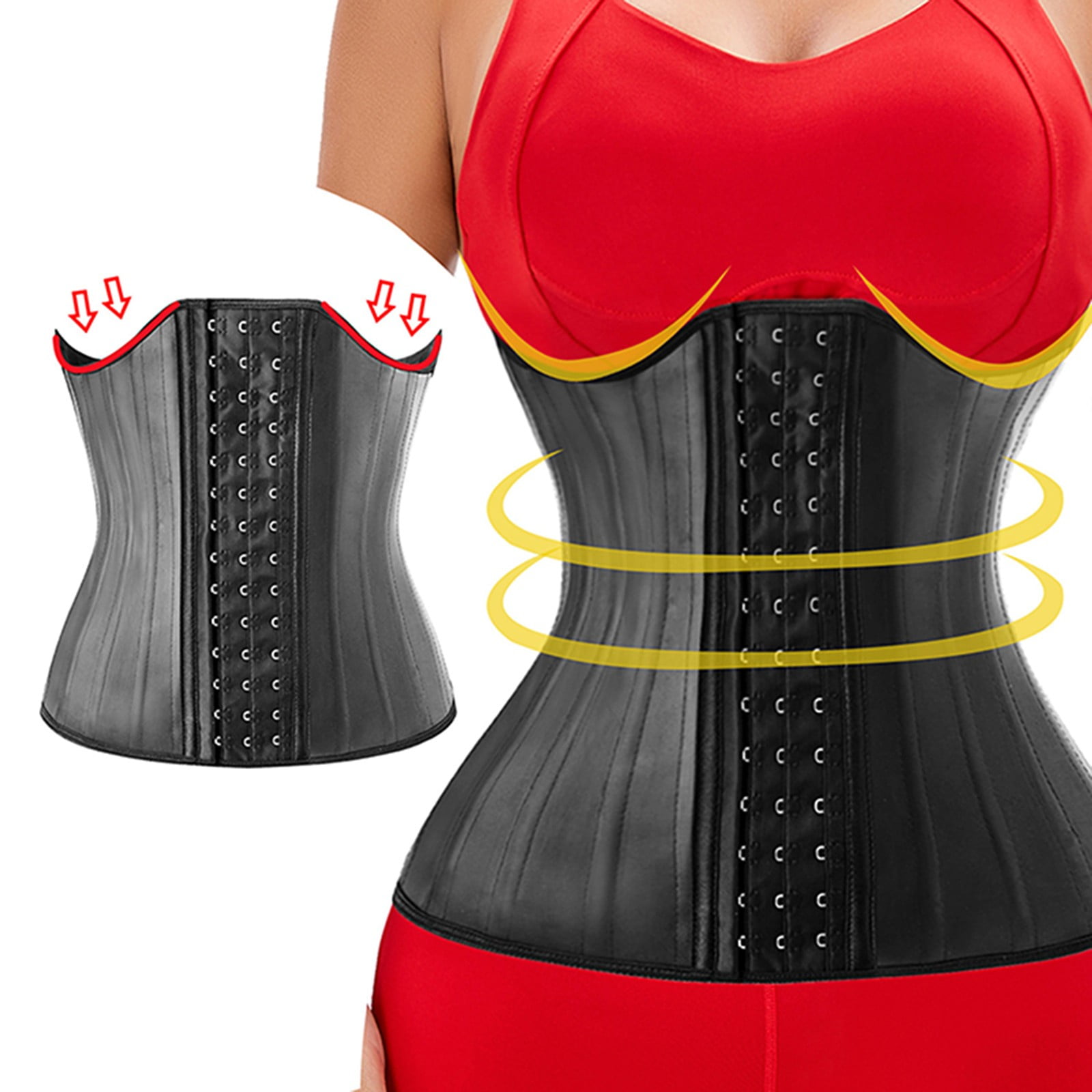 DondPO Shapewear Tummy Control Shapewear Bodysuit Waist Trainer Corset Waist Belt Latex Support Chest Plastic Belt 25 Bone Rubber Corset Belt Steel Bone Extender Shapermint Skims Body Suit Black M Wal...
