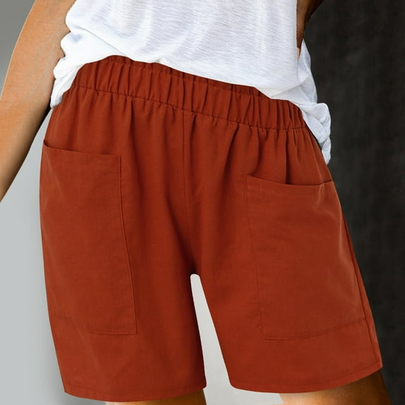 DondPO Shorts for Women,Linen Pants Women Cotton High Elastic Waisted Pleated Ruffle Cute Shorts Beach Flowy Shorts Drawstring Pants With Pockets Workout Shorts Women,Womens Pants,Orange Pants XXL