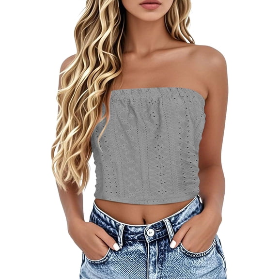 DondPO Strapless Shirt Strapless Shirts For Women Plus Size Tube Tops For Women Cotton Tube Tops For Women Women Sleeveless Backless Tube Top Gray S