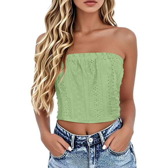 DondPO Strapless Summer Tops Strapless Shirt Women Sleeveless Backless Tube Top Cotton Tube Tops For Women Y2k Sleeveless Tube Tops Green 2XL
