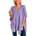 thumbnail image 1 of DondPO Sweaters for Women Long Sleeve Shirts Women's Solid Color Pullover V Neck Sweater Stripe Knit Fashion Poncho Cape V Neck Loose Sweater Sweater Womens Tops Cute Tops Purple S, 1 of 6