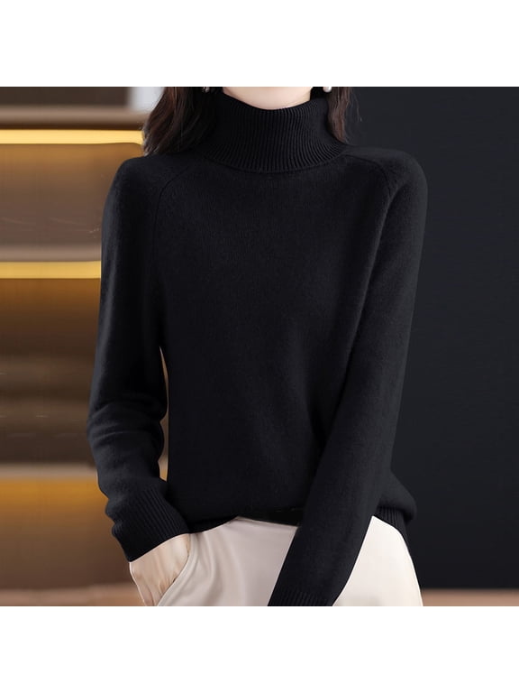 Sweaters for Women Turtleneck Sweater Women Autumn New Turtleneck Sweater Ladies Loose Large Size Thick Knitted Sweater Bottom Shirt Long Sleeve Shirts Womens Tops Black XXL