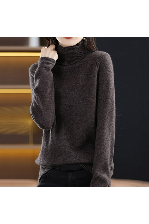 Sweaters for Women Turtleneck Sweater Women Autumn New Turtleneck Sweater Ladies Loose Large Size Thick Knitted Sweater Bottom Shirt Long Sleeve Shirts Womens Tops Brown L