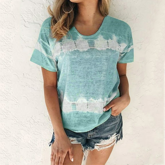 DondPO Tshirts Shirts for Women Short Sleeve Shirts Womens Plus Size Summer Spring Summer Tie Dye Print Patchwork Crew Neck T Shirt Tee Tops(S 5XL) Womens Tops Summer Tops for Women Green XL