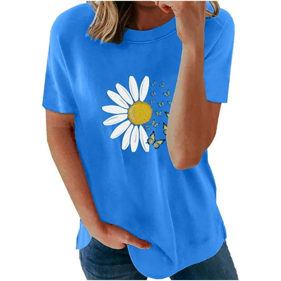 DondPO Tshirts Shirts for Women Short Sleeve Shirts Women Shirt Short Sleeve Casual Stylish Top Shirts Womens Tops Graphic Tees Blue XL