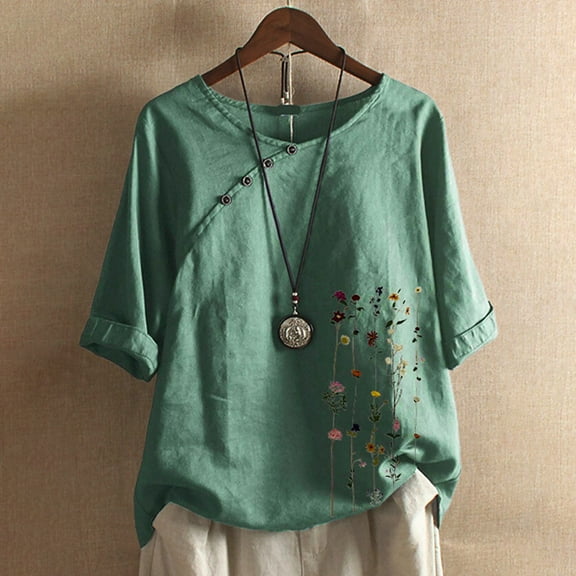 DondPO Tshirts for Women,Graphic Tee Size Sleeve Women Pullover Short Loose Shirt Flower Tops Plus Print Blouse Short Sleeve Shirts,Summer Tops for Women 2024,Deal Of The Day Army Green XXL