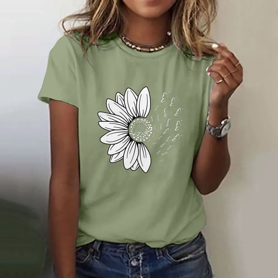 DondPO Tshirts for Women,Summer Tops Women Sunflower Summer T Shirt Loose Blouse Tops Girl Graphic Casual Tees Graphic Tees,Tshirts Shirts,Women's Tops,Short Sleeve Tops Mint Green L