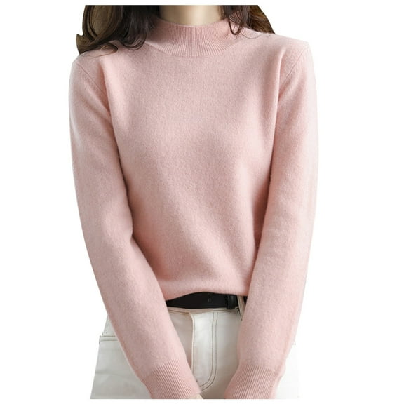 DondPO Turtleneck Sweater Women New Half High Collar Knitted Sweater Women's Pullover Loose Sweater Thickened Bottoming Shirt Dropshipping Womens Sweaters Women's Pullover Sweaters Pink M