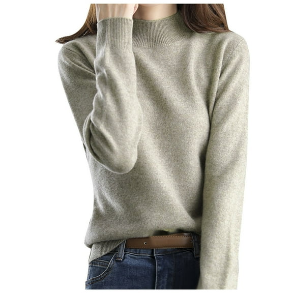 DondPO Turtleneck Sweater Women New Half High Collar Knitted Sweater Women's Pullover Loose Sweater Thickened Bottoming Shirt Dropshipping Womens Sweaters Women's Pullover Sweaters Brown L