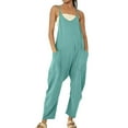 thumbnail image 1 of DondPO Women Shorts Women's Casual Sleeveless Jumpsuits V Neck Spaghetti Strap Overalls Long Pants Romper With Two Pockets Workout Shorts Women Gym Shorts Women Green L (), 1 of 5