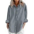 thumbnail image 1 of DondPO Women's Linen Shirt Womens Daily Casual Linen Shirts Long Sleeve Shirts Tops Casual Blouses Loose Fit Shirt Short Sleeve Button Up Women Cotton Linen Tops for Women, 1 of 6