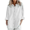 thumbnail image 1 of DondPO Women's Linen Shirt Womens Daily Casual Linen Shirts Long Sleeve Shirts Tops Casual Blouses Loose Fit Shirt Short Sleeve Button Up Women Cotton Linen Tops for Women, 1 of 6