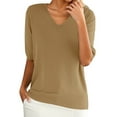 thumbnail image 1 of DondPO Women's T-Shirts Women's Round Neck Short Sleeved Loose T Shirt with A Knit Bottom Short top Shirts for Women Womens tops Gold S, 1 of 9