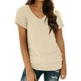 thumbnail image 1 of DondPO Women's T-Shirts Women's Spring and Autumn Short Sleeved V Neck T Shirt top Shirts for Women Womens tops Beige L, 1 of 8