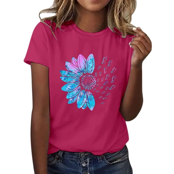 DondPO Women's T-Shirts Women's Sunflower Summer T Shirt Plus Size Loose top tops Girls Short Sleeve Graphic Casual T Shirt Shirts for Women Womens tops Pink 2XL
