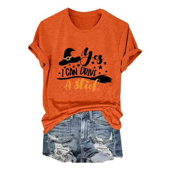 DondPO Women's T-Shirts Women's "Yes I Can Drive A Stick!" Printed T Shirt Shirts for Women Womens tops Orange S
