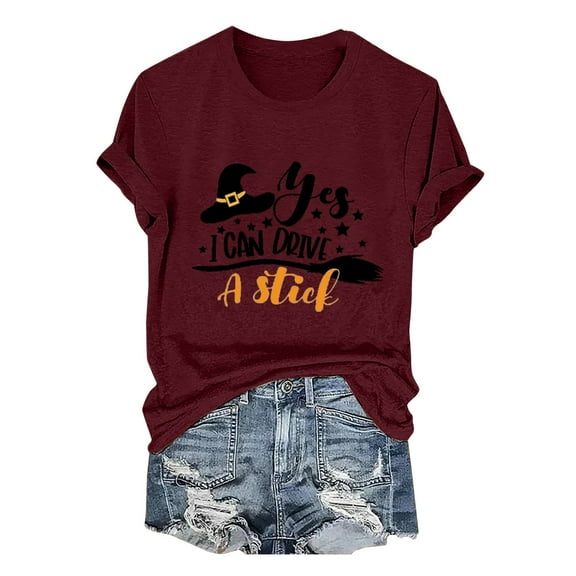 DondPO Women's T-Shirts Women's "Yes I Can Drive A Stick!" Printed T Shirt Shirts for Women Womens tops Red 3XL
