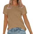 thumbnail image 1 of DondPO Women's T-Shirts Womens Short Sleeve Round Neck Shirts Summer top Fashion Basic Tee Shirts for Women Womens tops Brown XL, 1 of 9