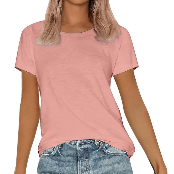 DondPO Women's T-Shirts Womens Short Sleeve Round Neck Shirts Summer top Fashion Basic Tee Shirts for Women Womens tops Pink S