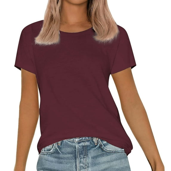 DondPO Women's T-Shirts Womens Short Sleeve Round Neck Shirts Summer top Fashion Basic Tee Shirts for Women Womens tops Red 3XL