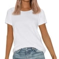 thumbnail image 1 of DondPO Women's T-Shirts Womens Short Sleeve Round Neck Shirts Summer top Fashion Basic Tee Shirts for Women Womens tops White L, 1 of 9