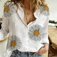 thumbnail image 1 of DondPO Womens Button Down Shirts,Long Sleeve Shirts Womens Loose Daisy Printing Long Shirt Cotton Ladies Casual Tops T-Shirt Blouse Linen Shirts,Summer Shirts,Blouses for Women Dressy Casual A L, 1 of 7