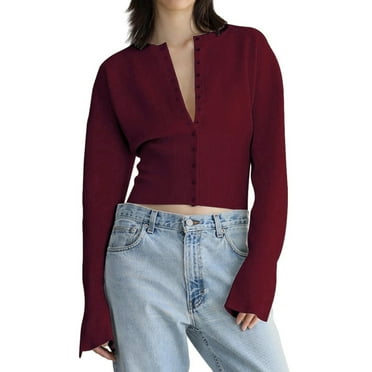 DondPO Womens Cardigans Sweaters Casual Y2 K Button Down Sweater For Women Crew Neck Lightweight Knit Cardigan Fall Winter Outerwear Cardigan Sweaters for Women Sweaters for Women Brown L Clearance！