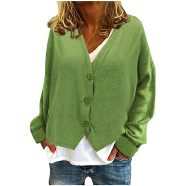 DondPO Womens Cardigans Sweaters Fashion Women Solid V-Neck Buttons Casual Stretchy Knitted Sweater Cardigan Coat Cardigan Sweaters for Women Sweaters for Women Green XL Clearance！