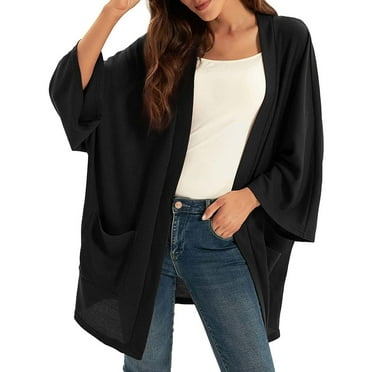 DondPO Womens Cardigans Sweaters Women's Lightweight Oversized Cardigan Sweater Knit Long Batwing Sleeve wirh Pockets Cardigan Sweaters for Women Sweaters for Women Black S Clearance！
