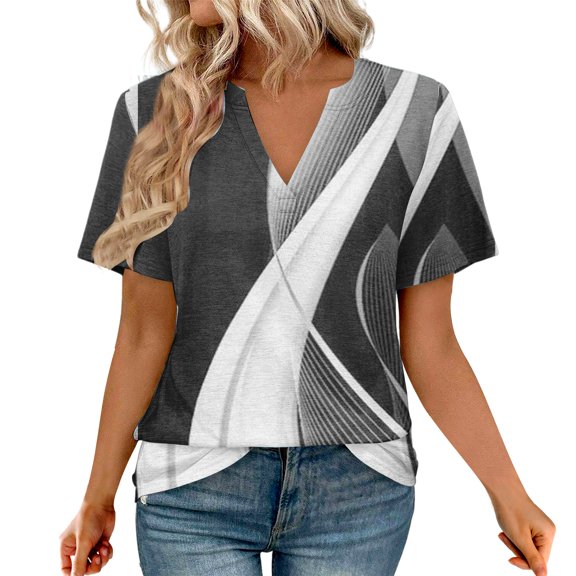 DondPO Womens Tops Womens Tops Summer Short Sleeve V Neck Blouses Business Casual Loose Fit Tshirts Trendy Fashion Outfits Shirts for Women Plus Size Tops for Women Gray 2XL