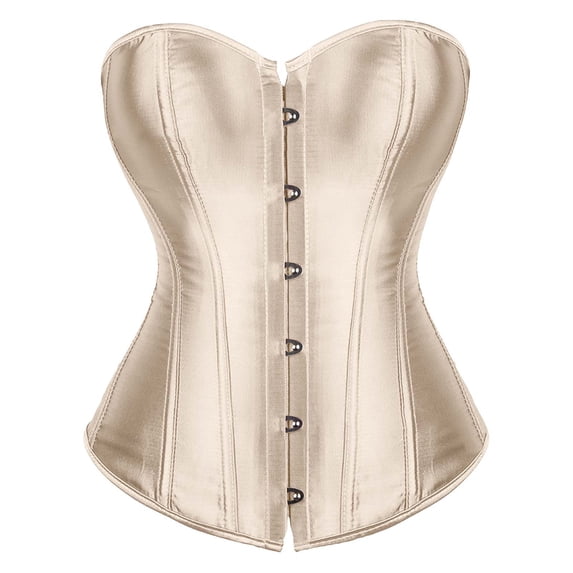 DondPO Womens Corset,Women’s Overbust Sweetheart Plastic Corset Bustier Top Black Corset Vintage Satin Underbust Corset,Plus Size Corset,Corset Tops for Women Beige L