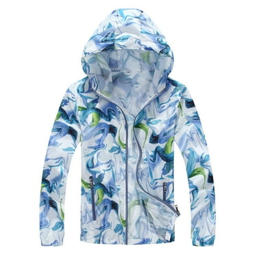DondPO Womens Fall Jacket Women Solid Rain Jacket Outdoor Plus Size Hooded Windproof Loose Coat Water Proof Cuff Storage Bag Womens Rain Coat Women's Rain Jacket Blue L Clearance！