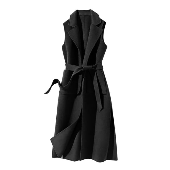 DondPO Womens Fall Jackets Women's Autumn And Winter Vest Woolen Solid Color Strap Personality Long Vest Jacket Sweatshirt Cardigan Zip Up Jacket Black L