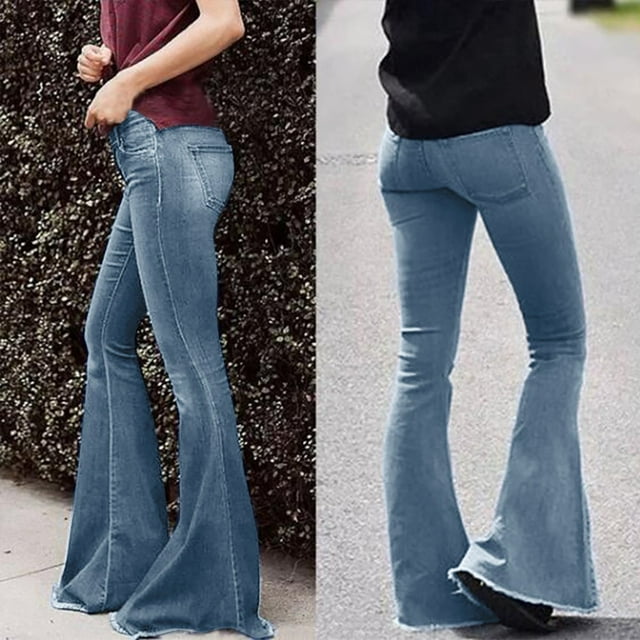 DondPO Womens Jeans,Flare Leggings Women Flare Mid Waisted Denim Jeans ...