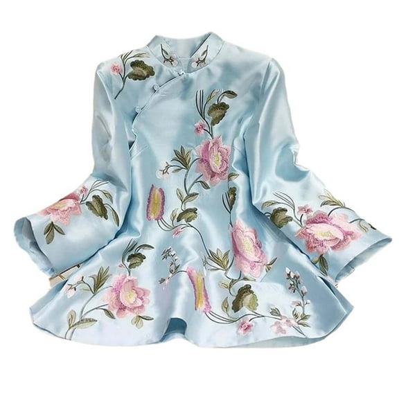 DondPO Womens Linen Tops Suit Shirt National Style Traditional Elegant Women Chinese Blouse Plus Size Loose Female Tops Plus Size Linen Tops Button Down Shirts for Women